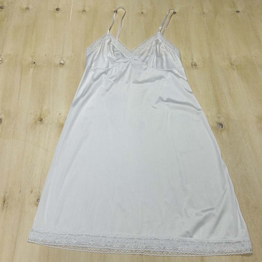 Vassarette Slip Womens 36 White Nylon Full Satin Lace Adjustable Strap Lingerie